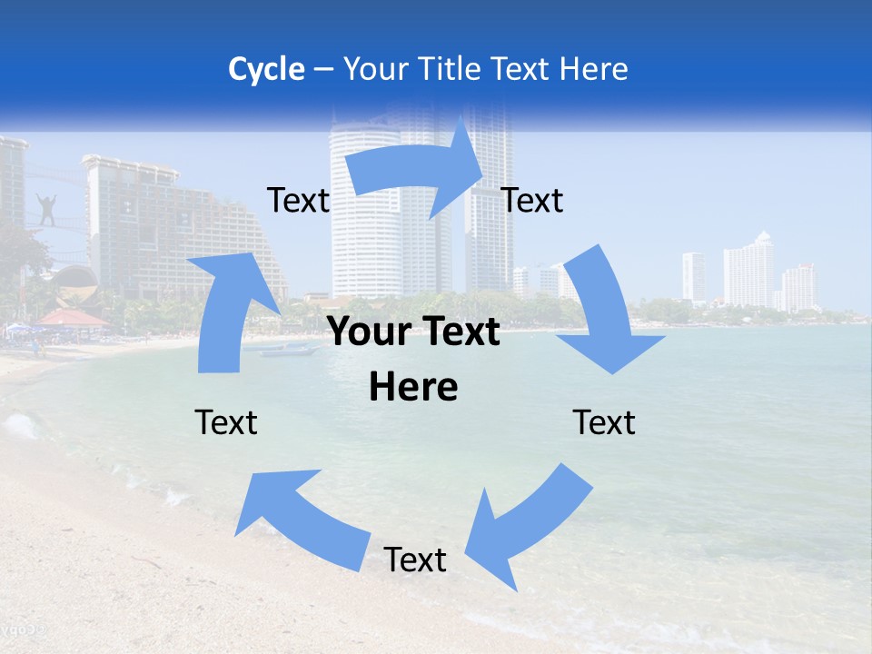 A Beach With A Boat In The Water And A City In The Background PowerPoint Template