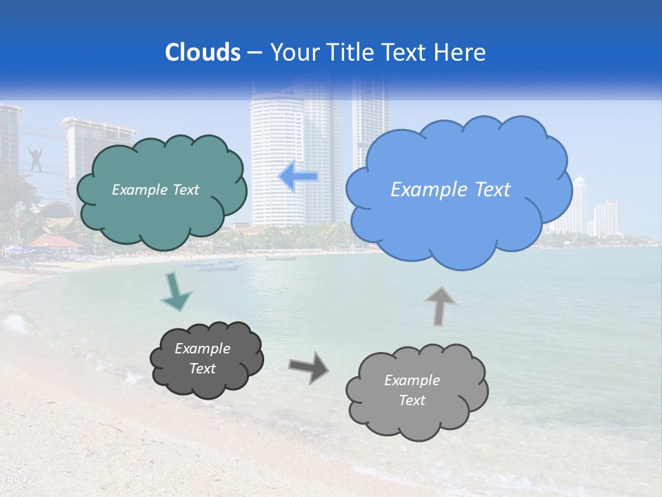 A Beach With A Boat In The Water And A City In The Background PowerPoint Template