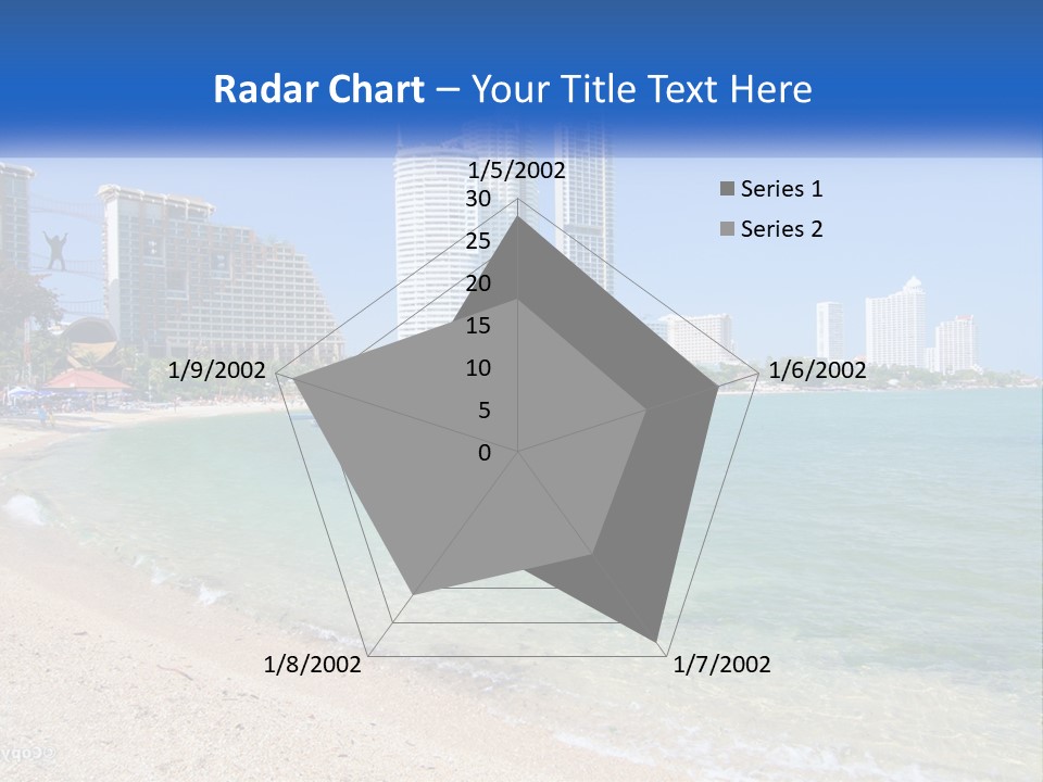 A Beach With A Boat In The Water And A City In The Background PowerPoint Template