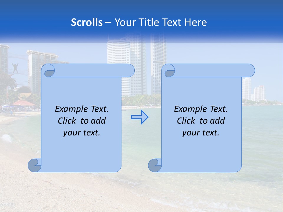 A Beach With A Boat In The Water And A City In The Background PowerPoint Template