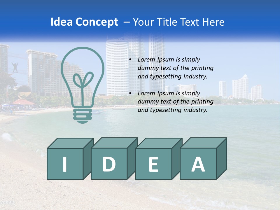 A Beach With A Boat In The Water And A City In The Background PowerPoint Template