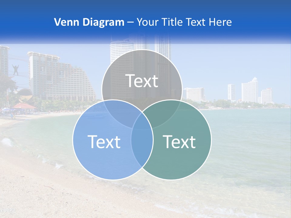 A Beach With A Boat In The Water And A City In The Background PowerPoint Template