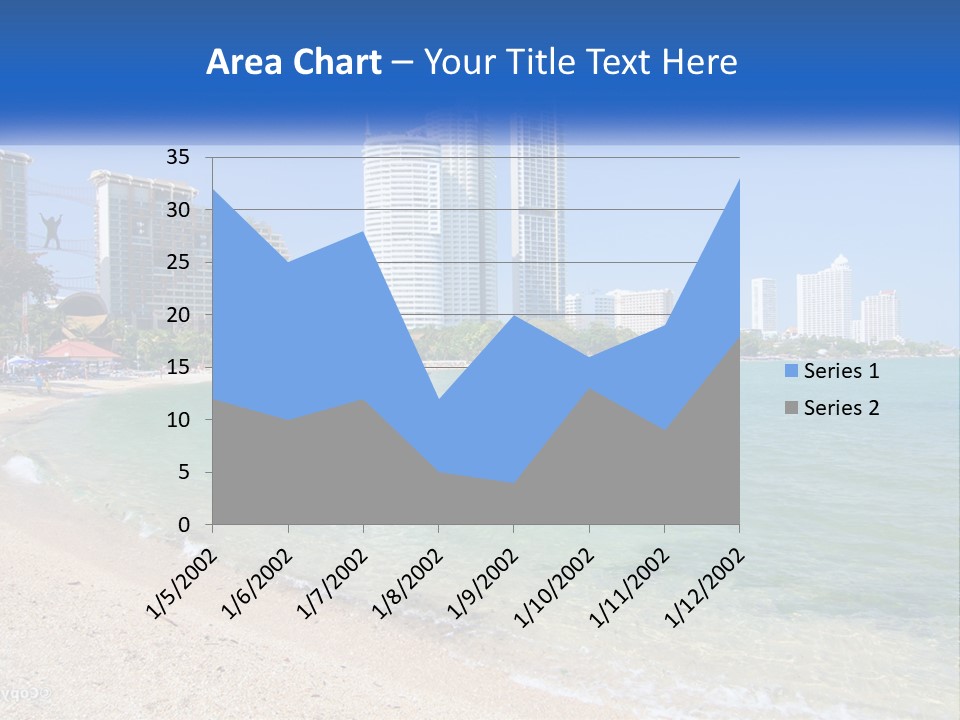 A Beach With A Boat In The Water And A City In The Background PowerPoint Template