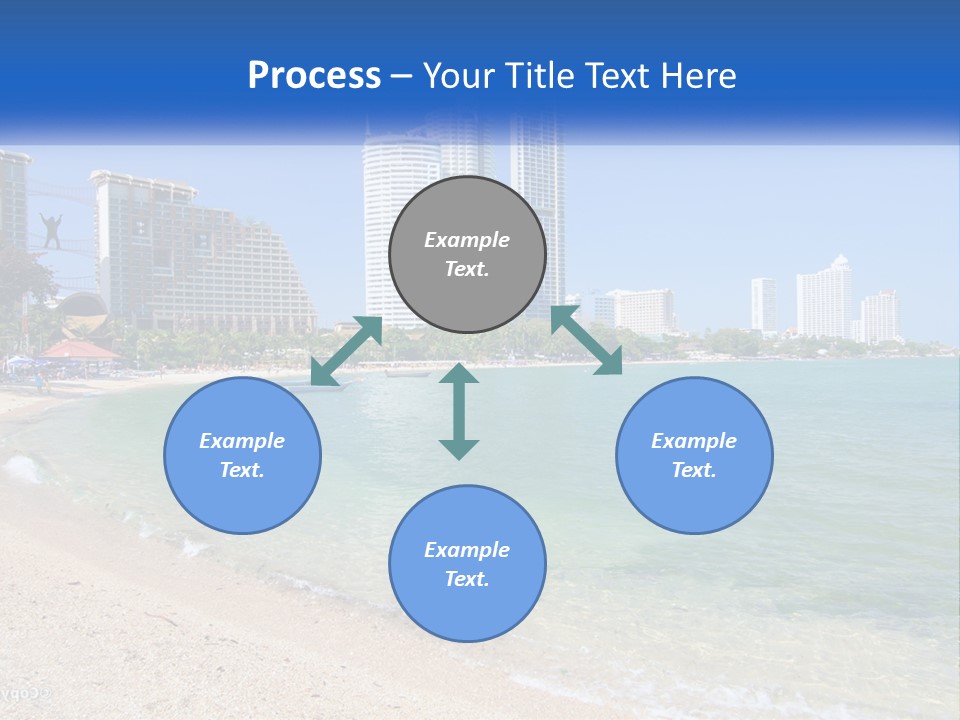 A Beach With A Boat In The Water And A City In The Background PowerPoint Template