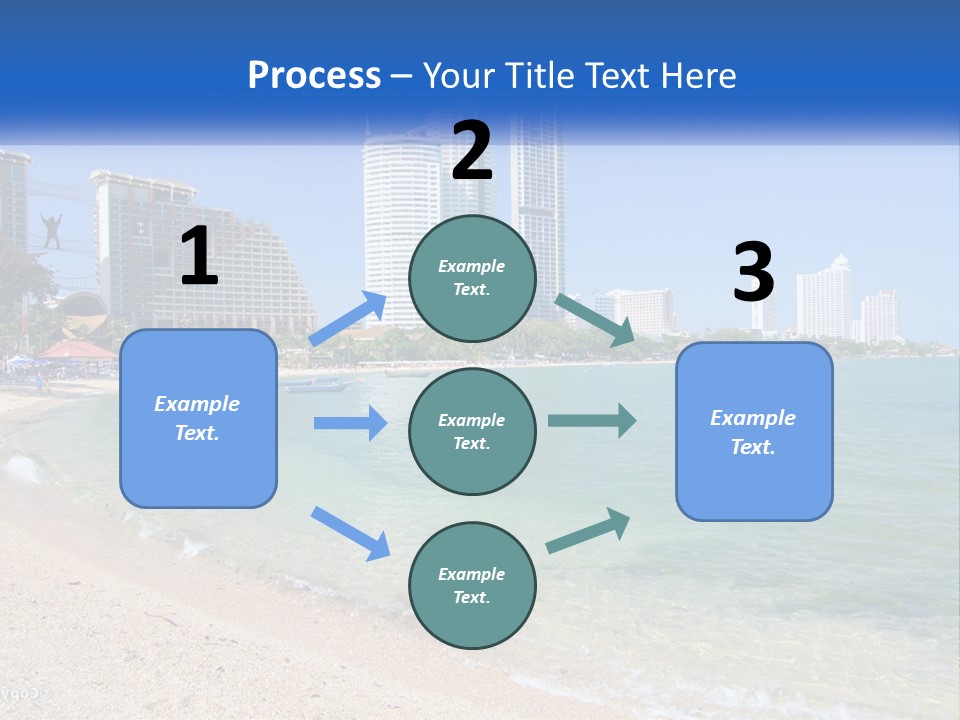 A Beach With A Boat In The Water And A City In The Background PowerPoint Template