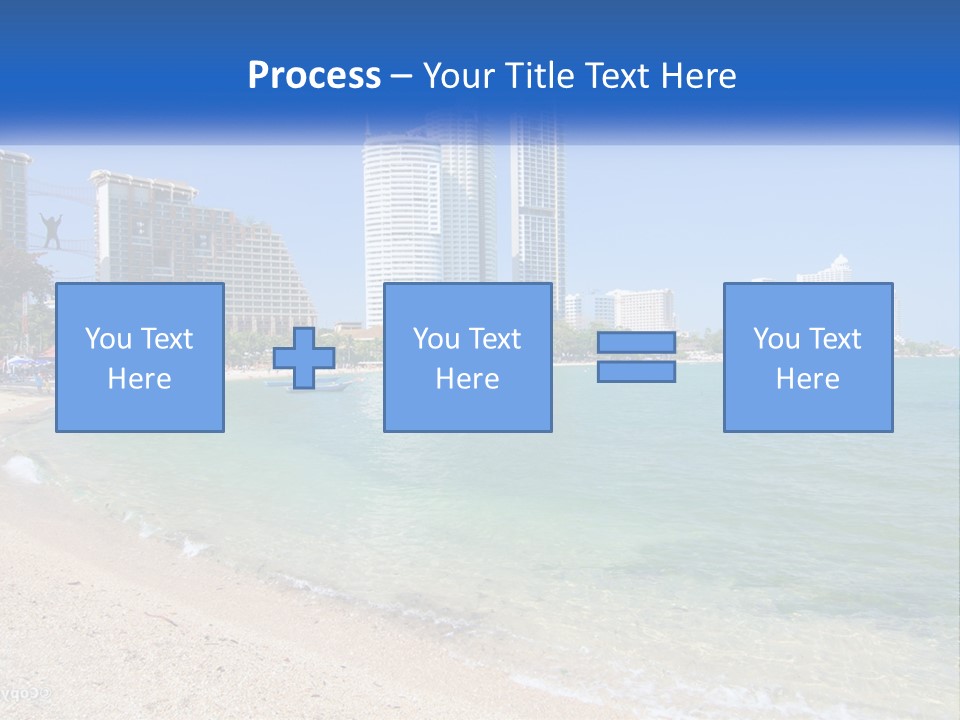 A Beach With A Boat In The Water And A City In The Background PowerPoint Template