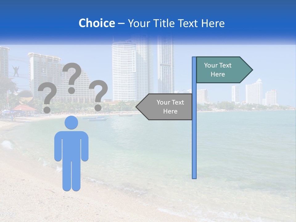 A Beach With A Boat In The Water And A City In The Background PowerPoint Template