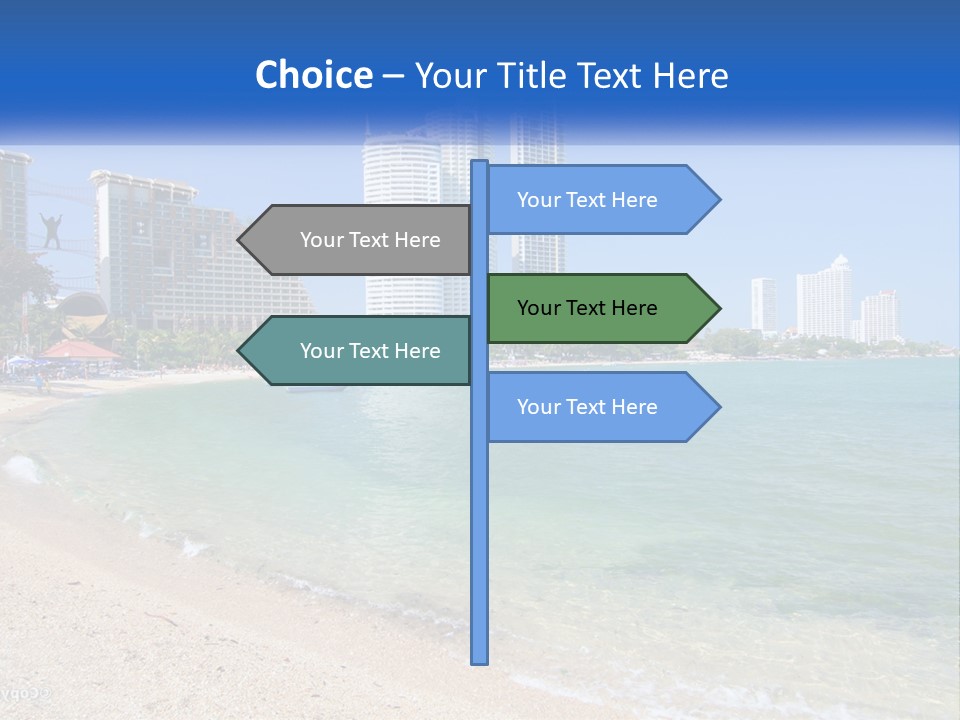 A Beach With A Boat In The Water And A City In The Background PowerPoint Template