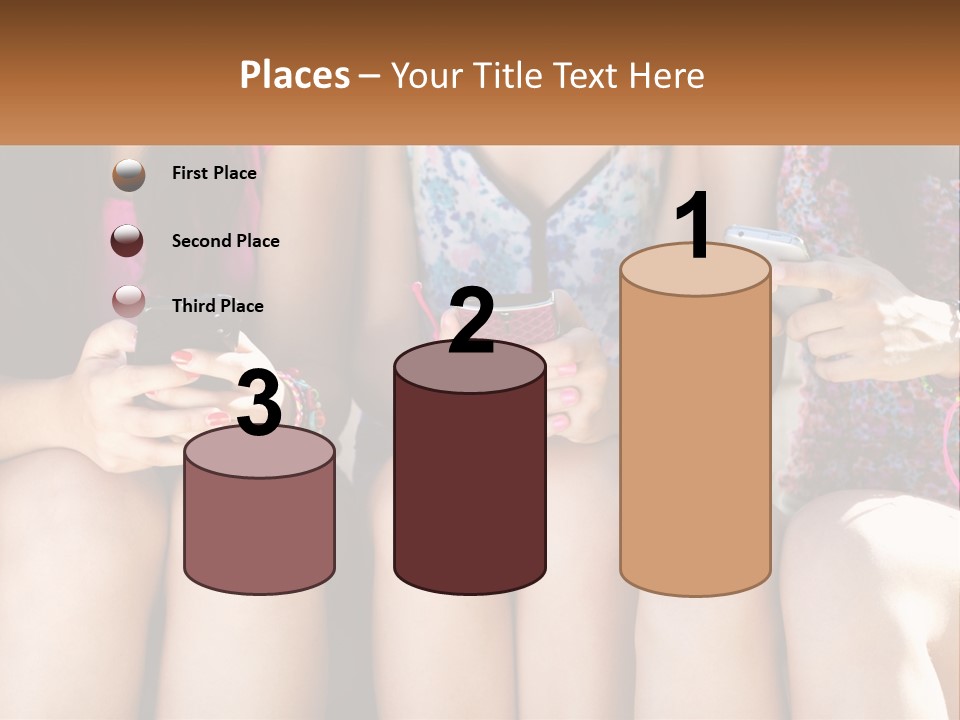 A Group Of Women Sitting Next To Each Other Holding Cell Phones PowerPoint Template