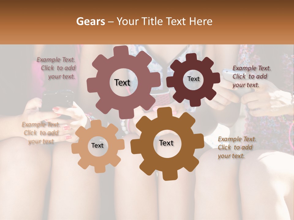 A Group Of Women Sitting Next To Each Other Holding Cell Phones PowerPoint Template