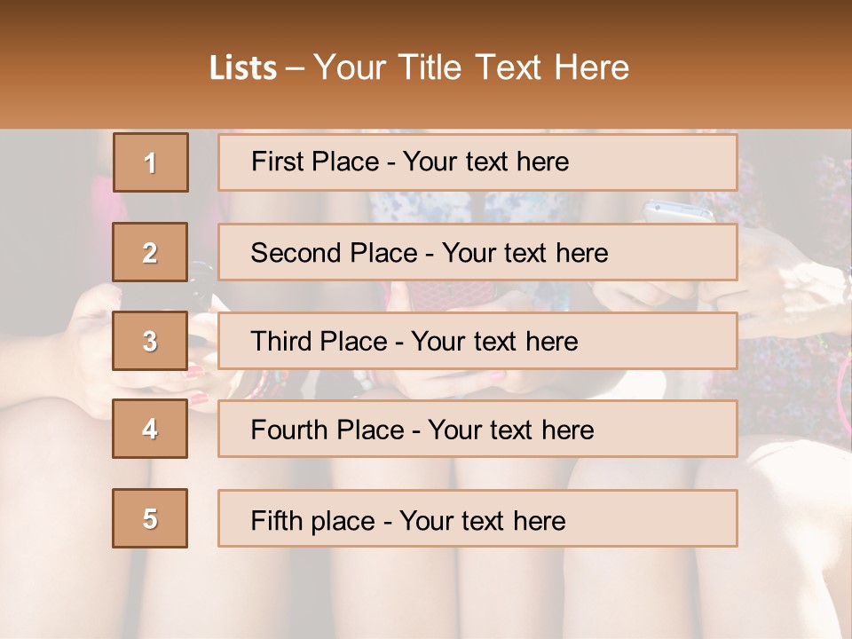 A Group Of Women Sitting Next To Each Other Holding Cell Phones PowerPoint Template