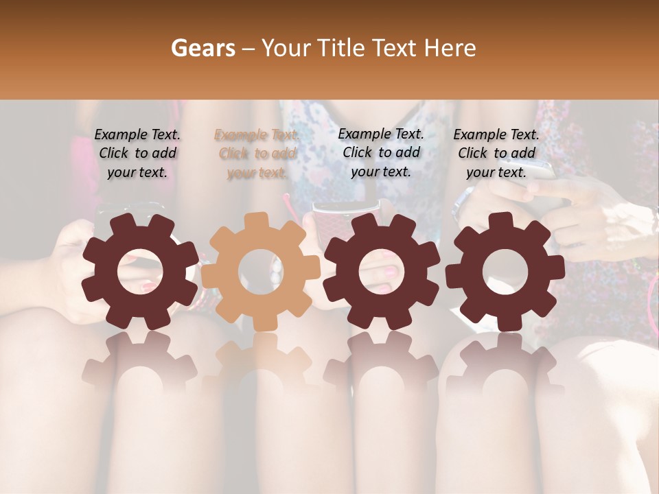 A Group Of Women Sitting Next To Each Other Holding Cell Phones PowerPoint Template