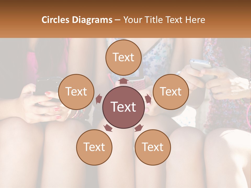 A Group Of Women Sitting Next To Each Other Holding Cell Phones PowerPoint Template