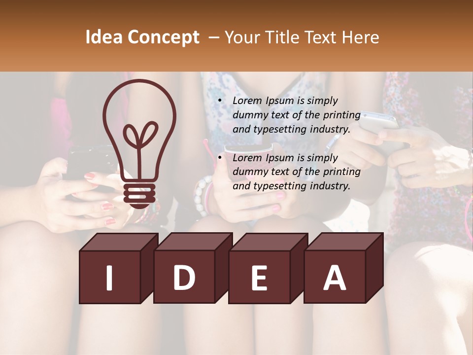 A Group Of Women Sitting Next To Each Other Holding Cell Phones PowerPoint Template