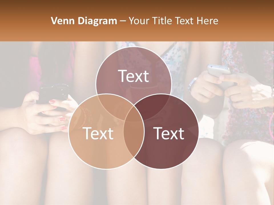 A Group Of Women Sitting Next To Each Other Holding Cell Phones PowerPoint Template