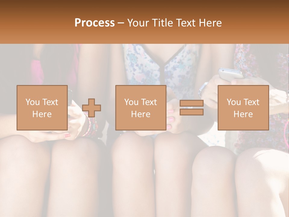 A Group Of Women Sitting Next To Each Other Holding Cell Phones PowerPoint Template