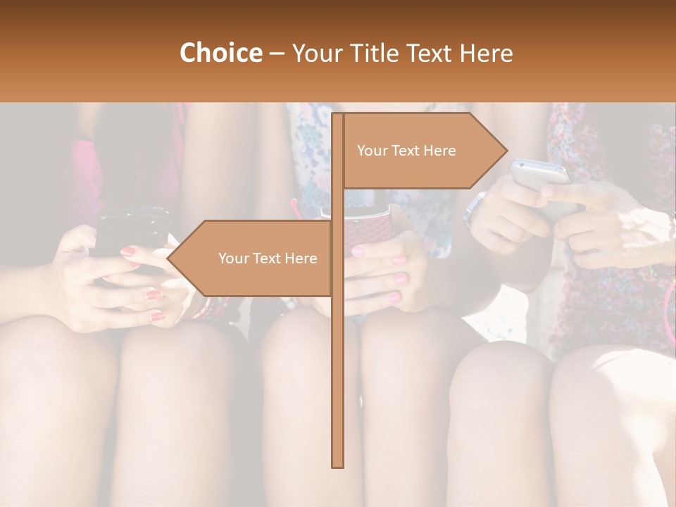 A Group Of Women Sitting Next To Each Other Holding Cell Phones PowerPoint Template