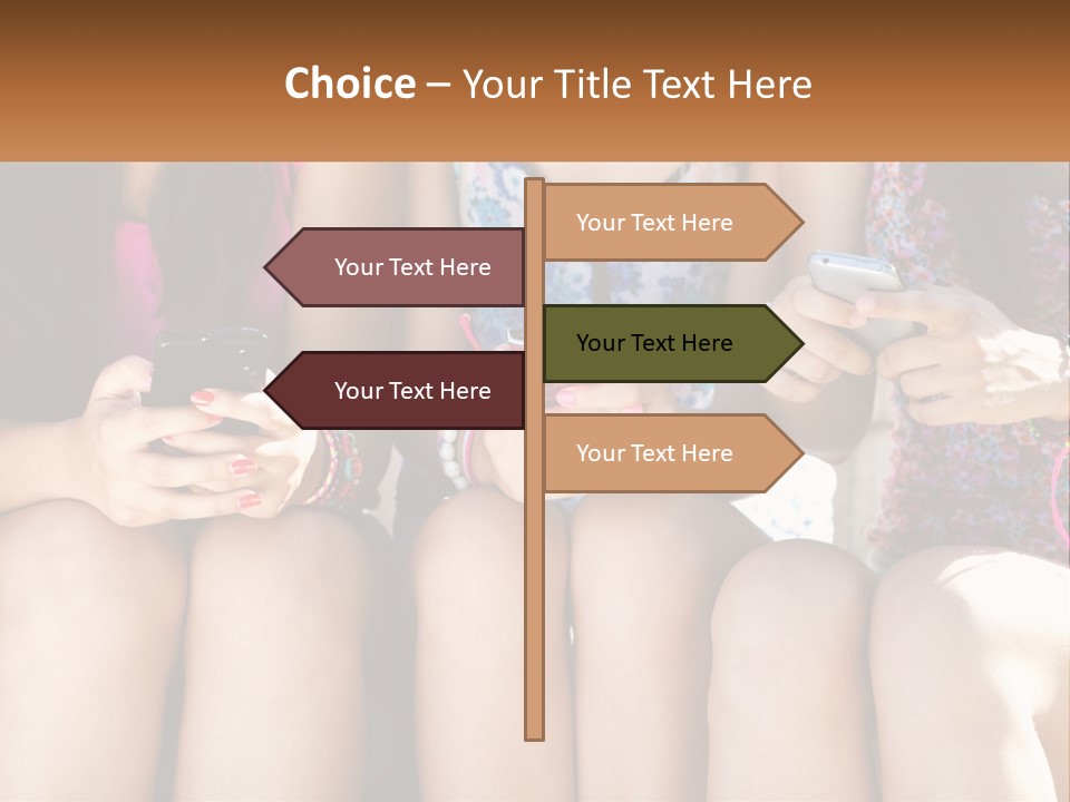 A Group Of Women Sitting Next To Each Other Holding Cell Phones PowerPoint Template