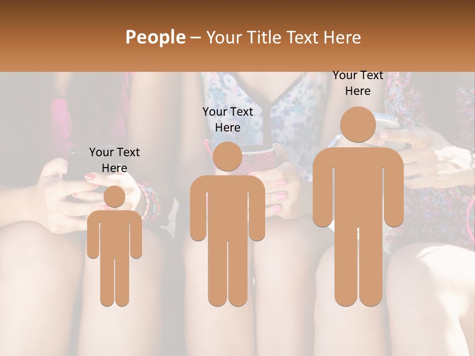 A Group Of Women Sitting Next To Each Other Holding Cell Phones PowerPoint Template