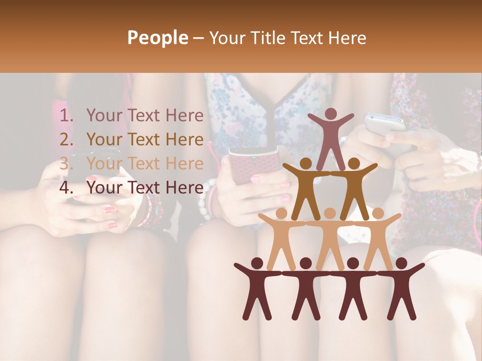 A Group Of Women Sitting Next To Each Other Holding Cell Phones PowerPoint Template