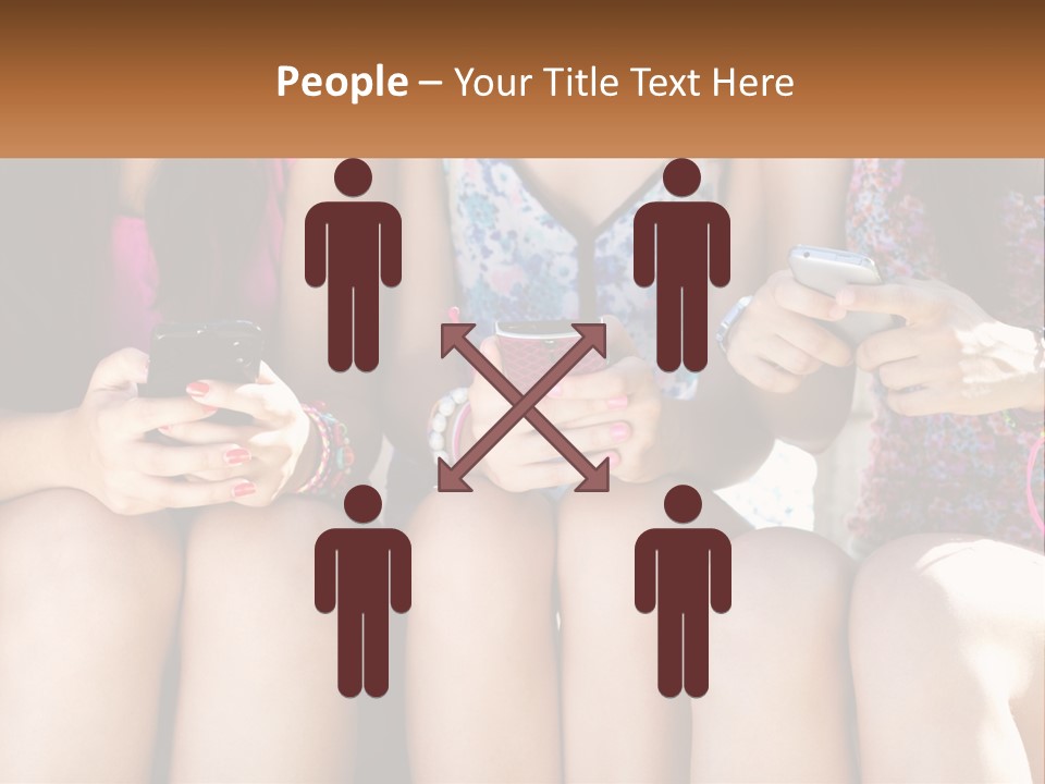 A Group Of Women Sitting Next To Each Other Holding Cell Phones PowerPoint Template