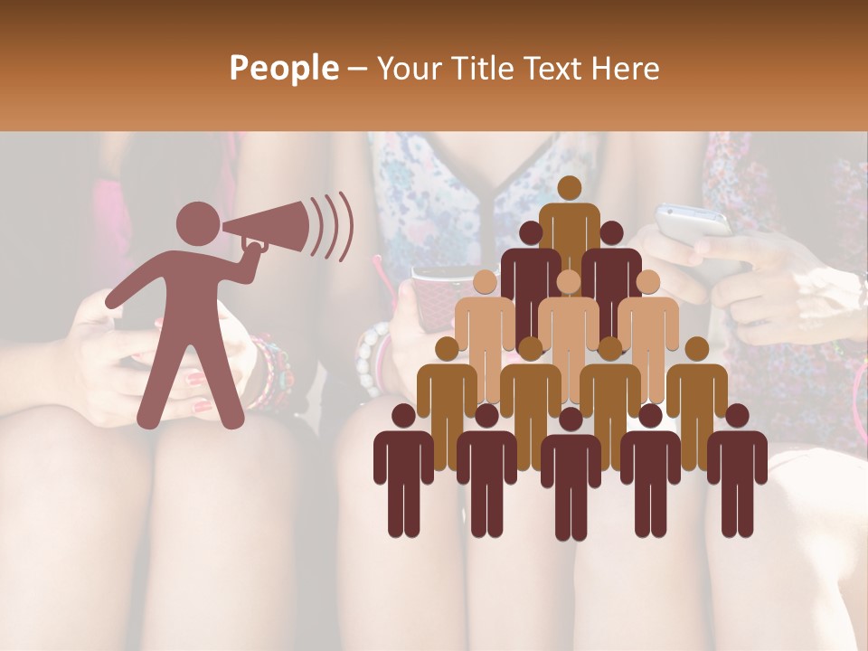 A Group Of Women Sitting Next To Each Other Holding Cell Phones PowerPoint Template