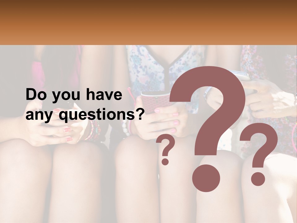 A Group Of Women Sitting Next To Each Other Holding Cell Phones PowerPoint Template