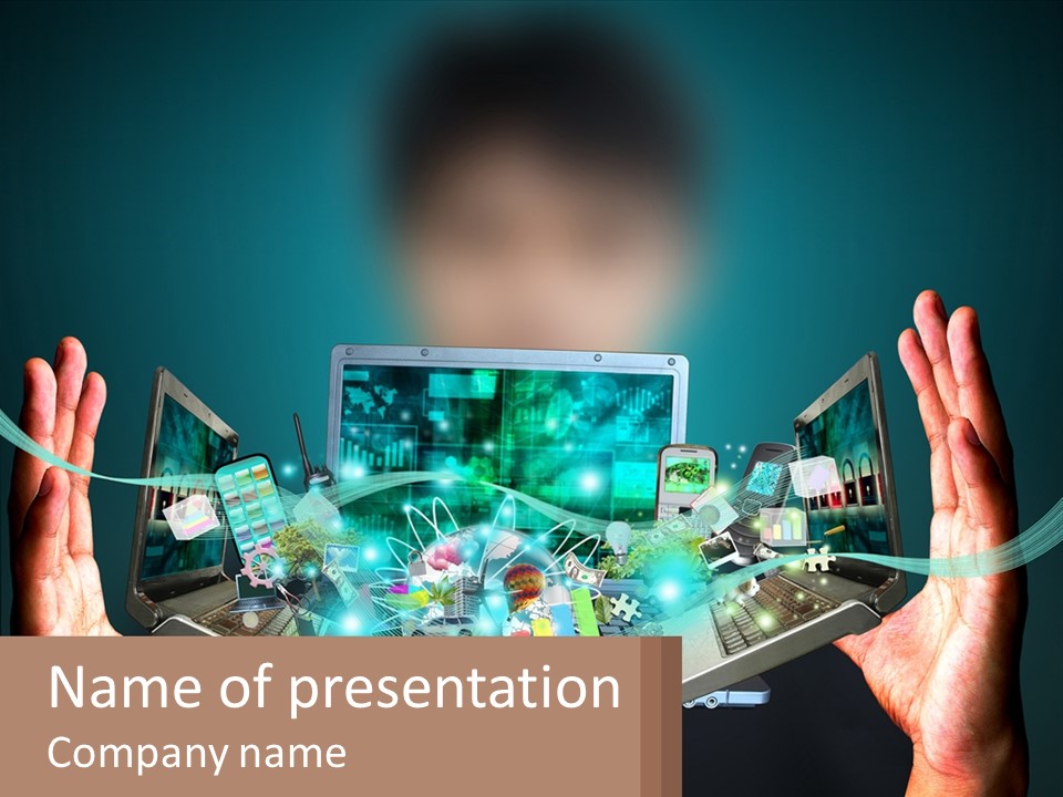 A Person Holding A Laptop In Their Hands PowerPoint Template