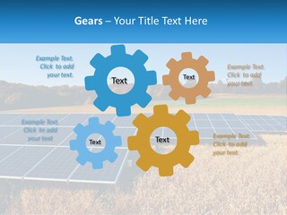A Group Of Solar Panels In A Field PowerPoint Template