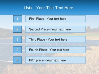 A Group Of Solar Panels In A Field PowerPoint Template