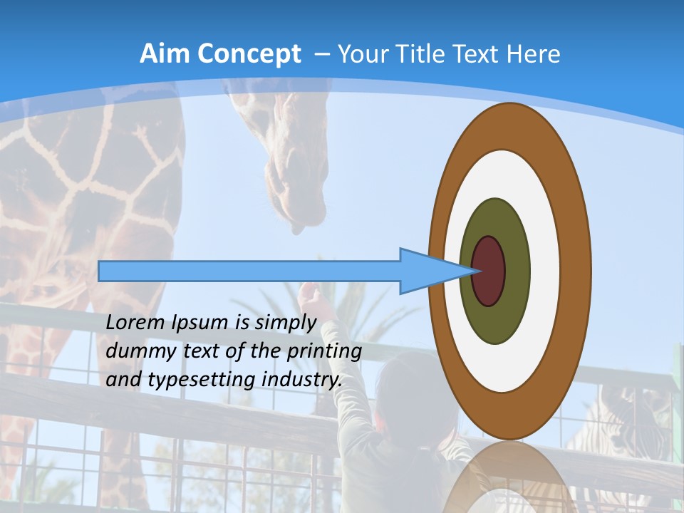 A Woman Feeding A Giraffe Through A Fence PowerPoint Template
