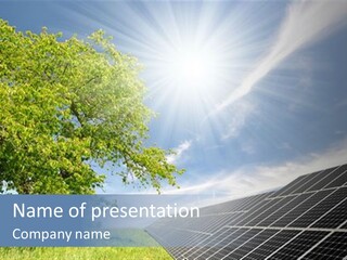 A Green Field With A Tree And A Solar Panel PowerPoint Template
