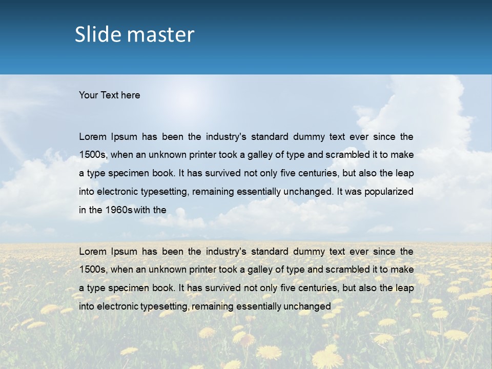 A Field Full Of Yellow Dandelions Under A Blue Sky PowerPoint Template