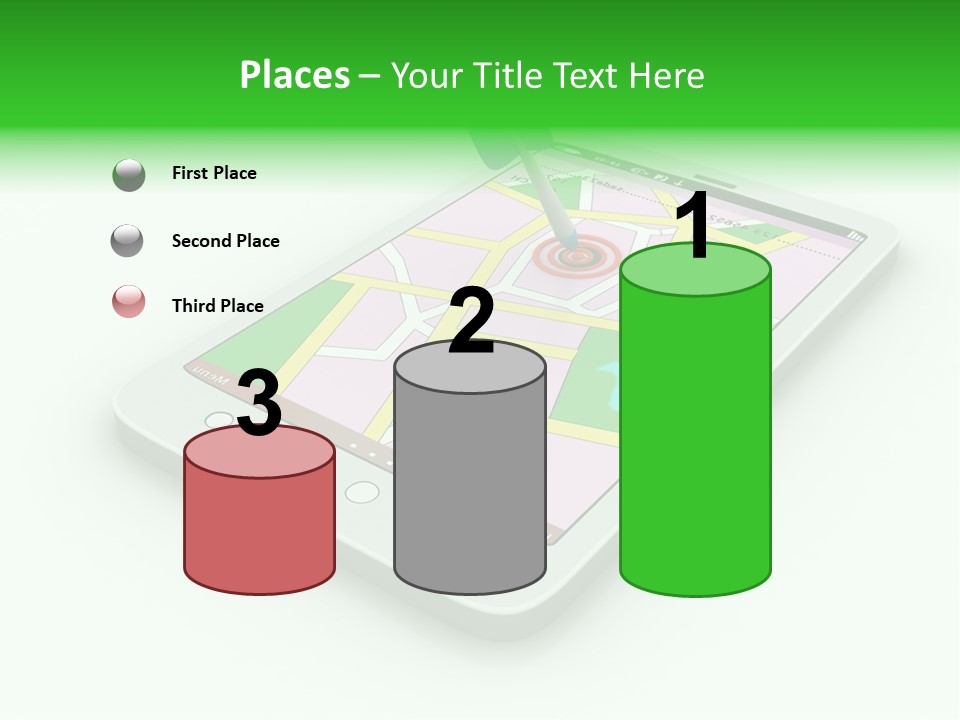 A White Tablet With A Blue Arrow On Top Of It PowerPoint Template
