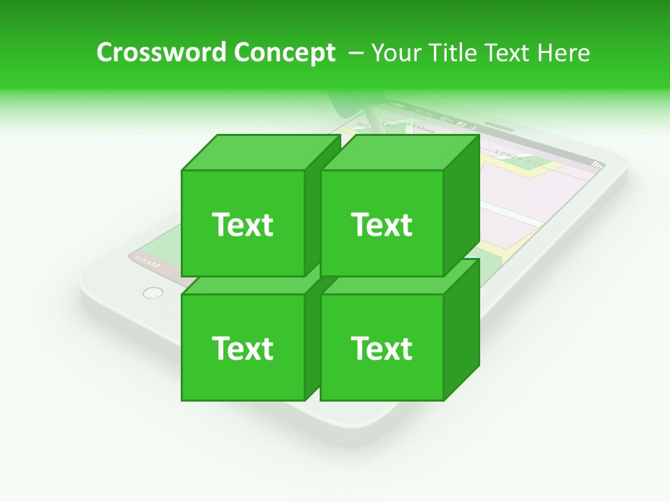 A White Tablet With A Blue Arrow On Top Of It PowerPoint Template