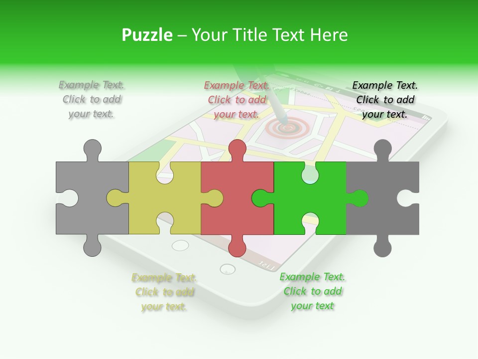 A White Tablet With A Blue Arrow On Top Of It PowerPoint Template