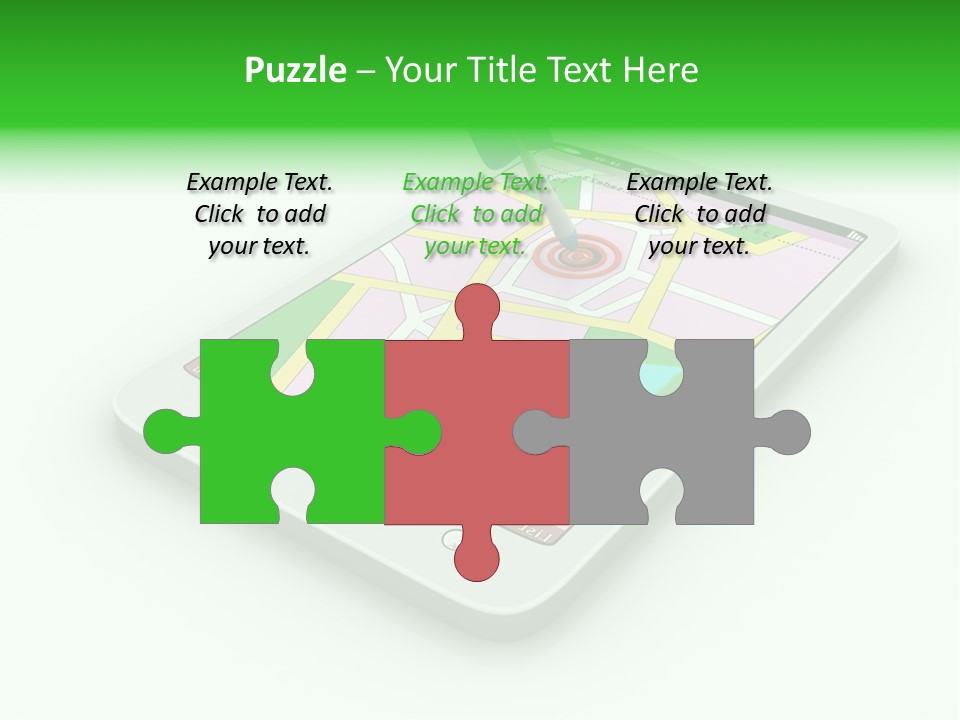 A White Tablet With A Blue Arrow On Top Of It PowerPoint Template