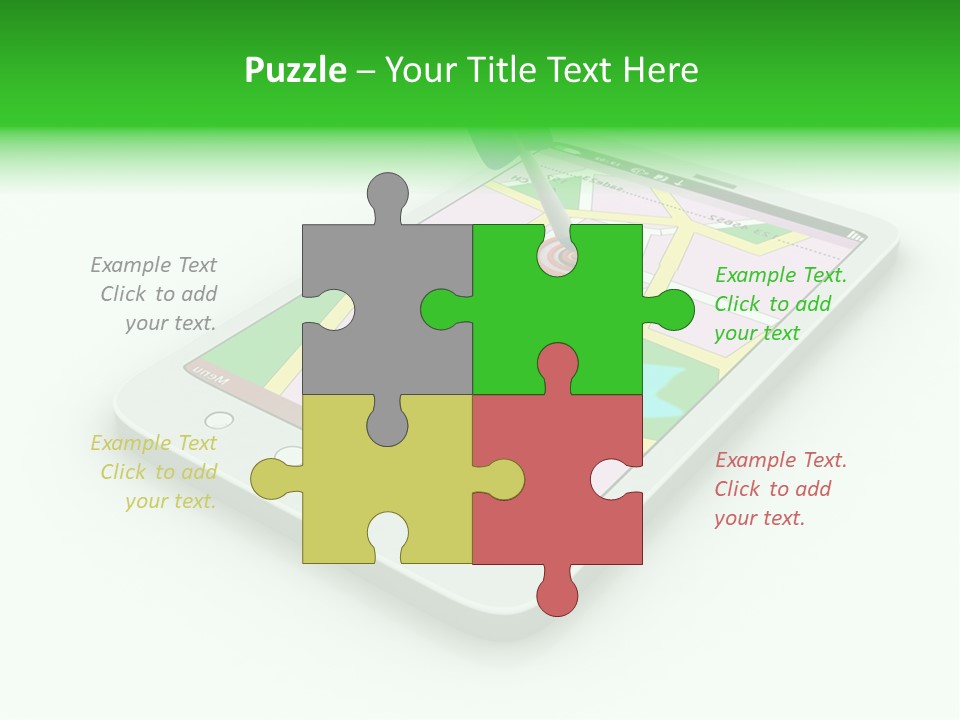 A White Tablet With A Blue Arrow On Top Of It PowerPoint Template