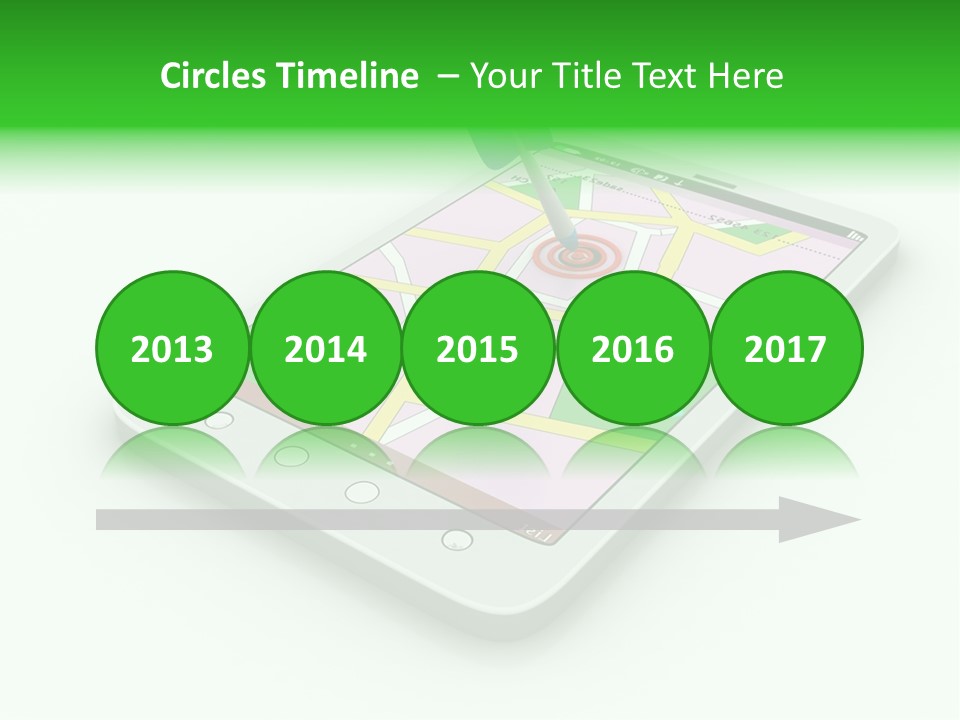 A White Tablet With A Blue Arrow On Top Of It PowerPoint Template