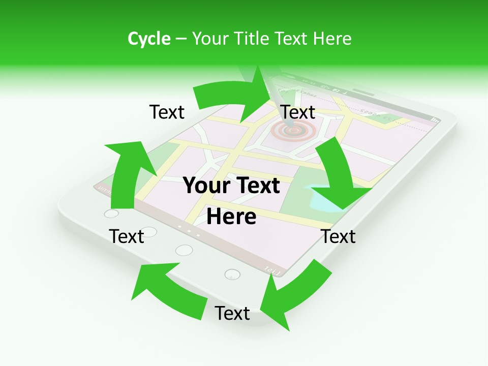 A White Tablet With A Blue Arrow On Top Of It PowerPoint Template