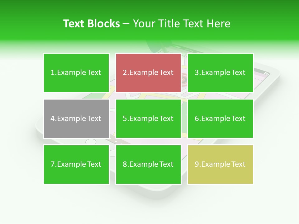 A White Tablet With A Blue Arrow On Top Of It PowerPoint Template