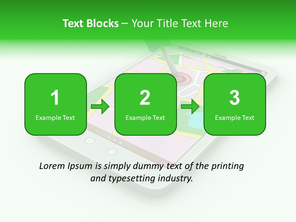 A White Tablet With A Blue Arrow On Top Of It PowerPoint Template