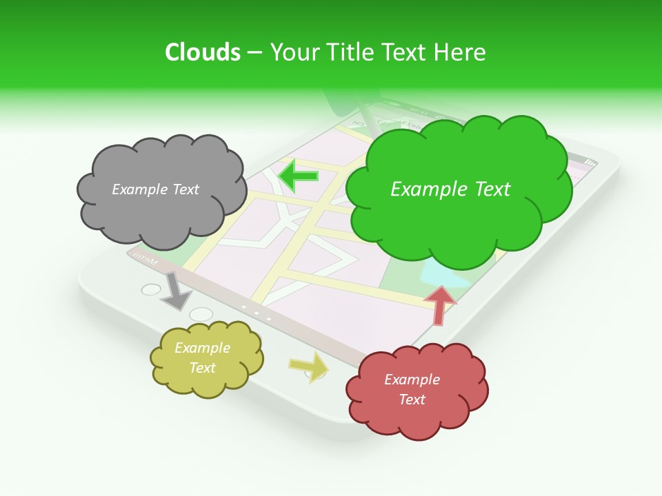 A White Tablet With A Blue Arrow On Top Of It PowerPoint Template