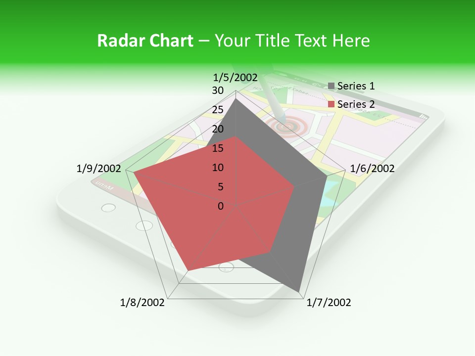 A White Tablet With A Blue Arrow On Top Of It PowerPoint Template