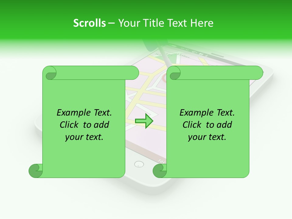 A White Tablet With A Blue Arrow On Top Of It PowerPoint Template