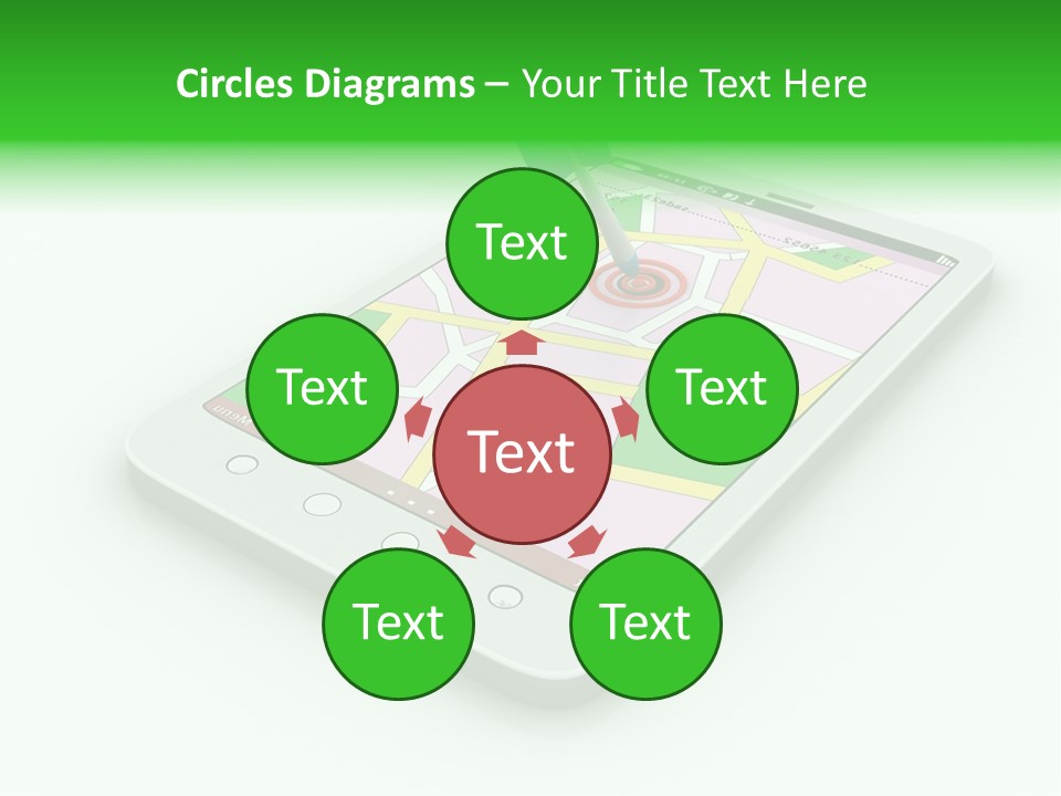 A White Tablet With A Blue Arrow On Top Of It PowerPoint Template