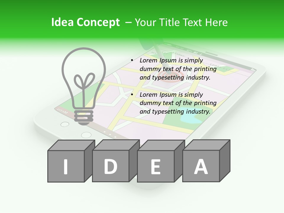 A White Tablet With A Blue Arrow On Top Of It PowerPoint Template