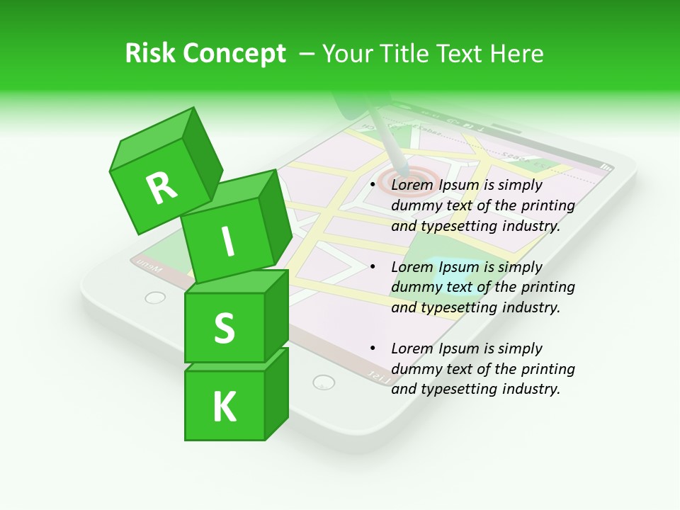 A White Tablet With A Blue Arrow On Top Of It PowerPoint Template