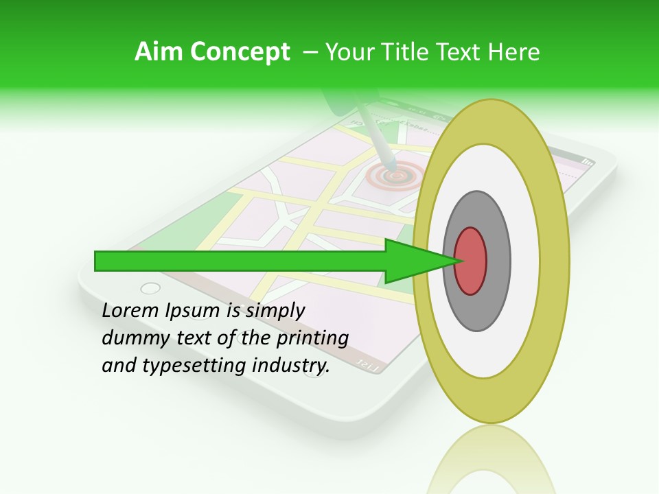 A White Tablet With A Blue Arrow On Top Of It PowerPoint Template