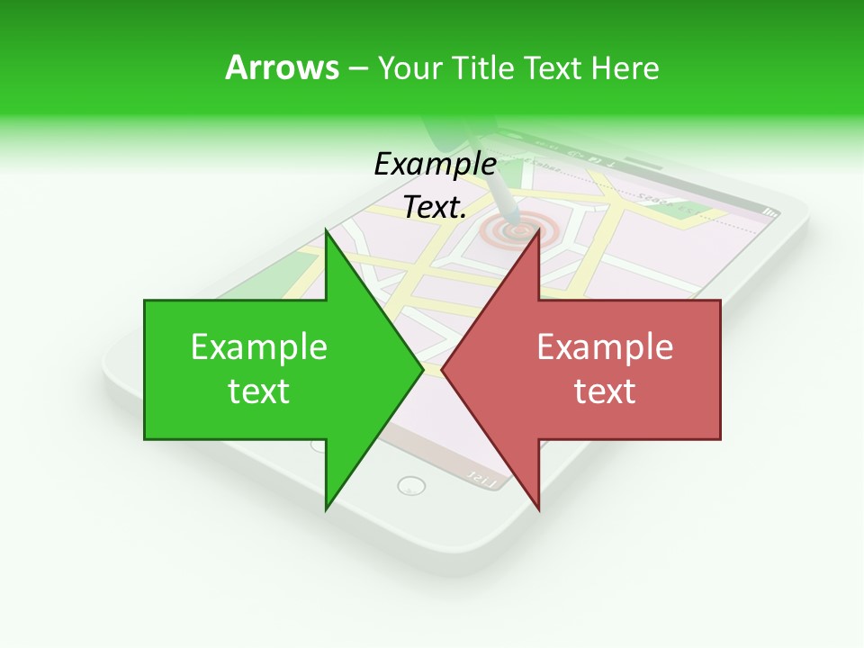 A White Tablet With A Blue Arrow On Top Of It PowerPoint Template